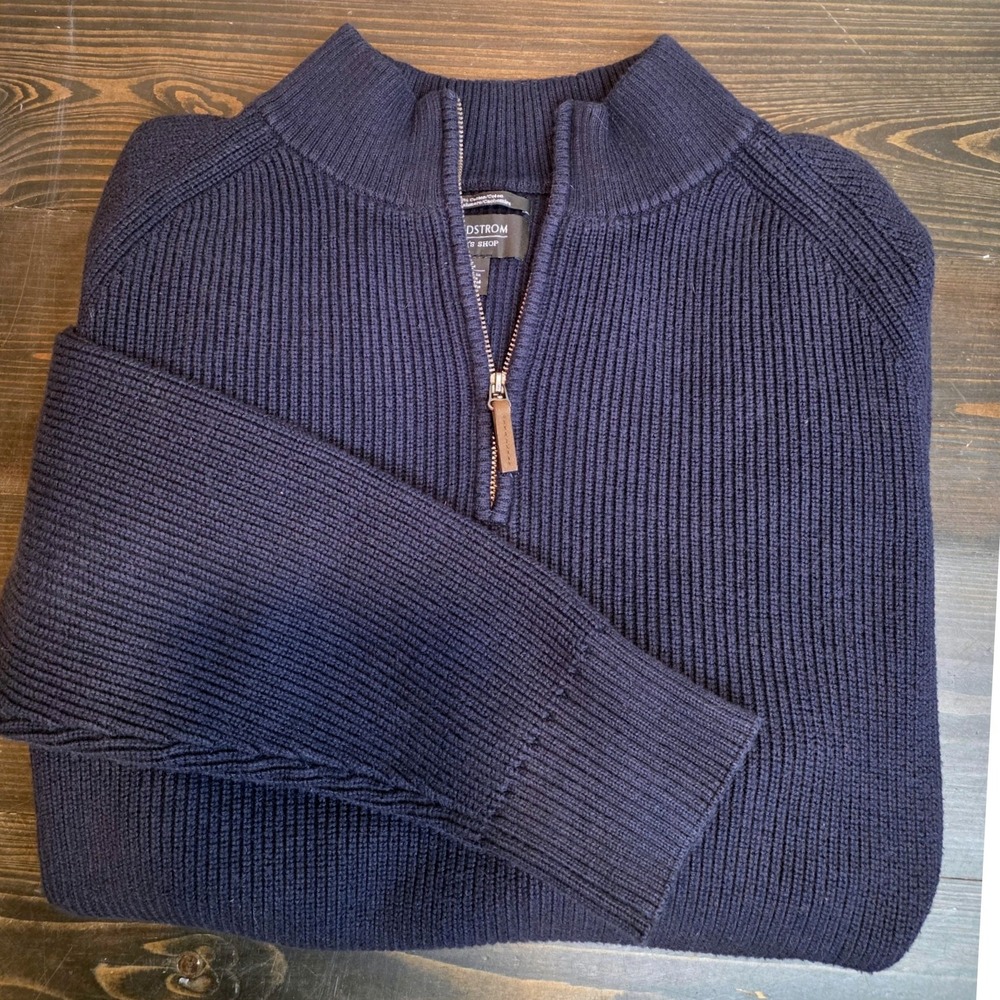 Nordstrom Navy Zip-Up Sweater - Picture 3 of 7